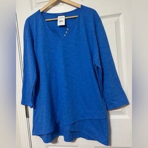 FRESH PRODUCE Women’s Jordan Top Atlantic Blue 3/4 Sleeves NWT Size 1X